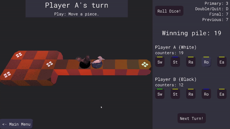 A small clip from the game showing a player's piece being launched and displacing an opponent's piece.