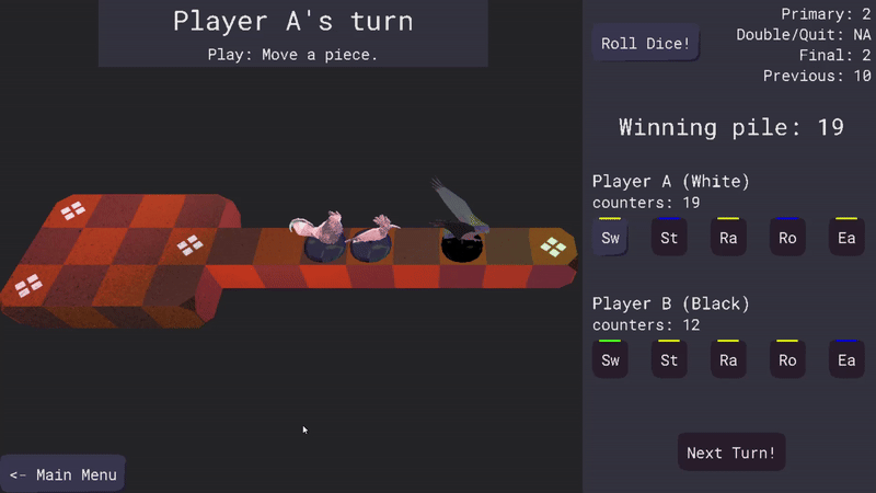 A small clip from the game showing a player's piece moving along the board to displace an opponent piece.