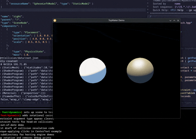 A clip of two balls moving towards each other at fixed velocities, then intersecting instead of bouncing