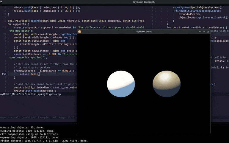 A clip of two balls moving towards each other at fixed velocities, then bouncing off one another