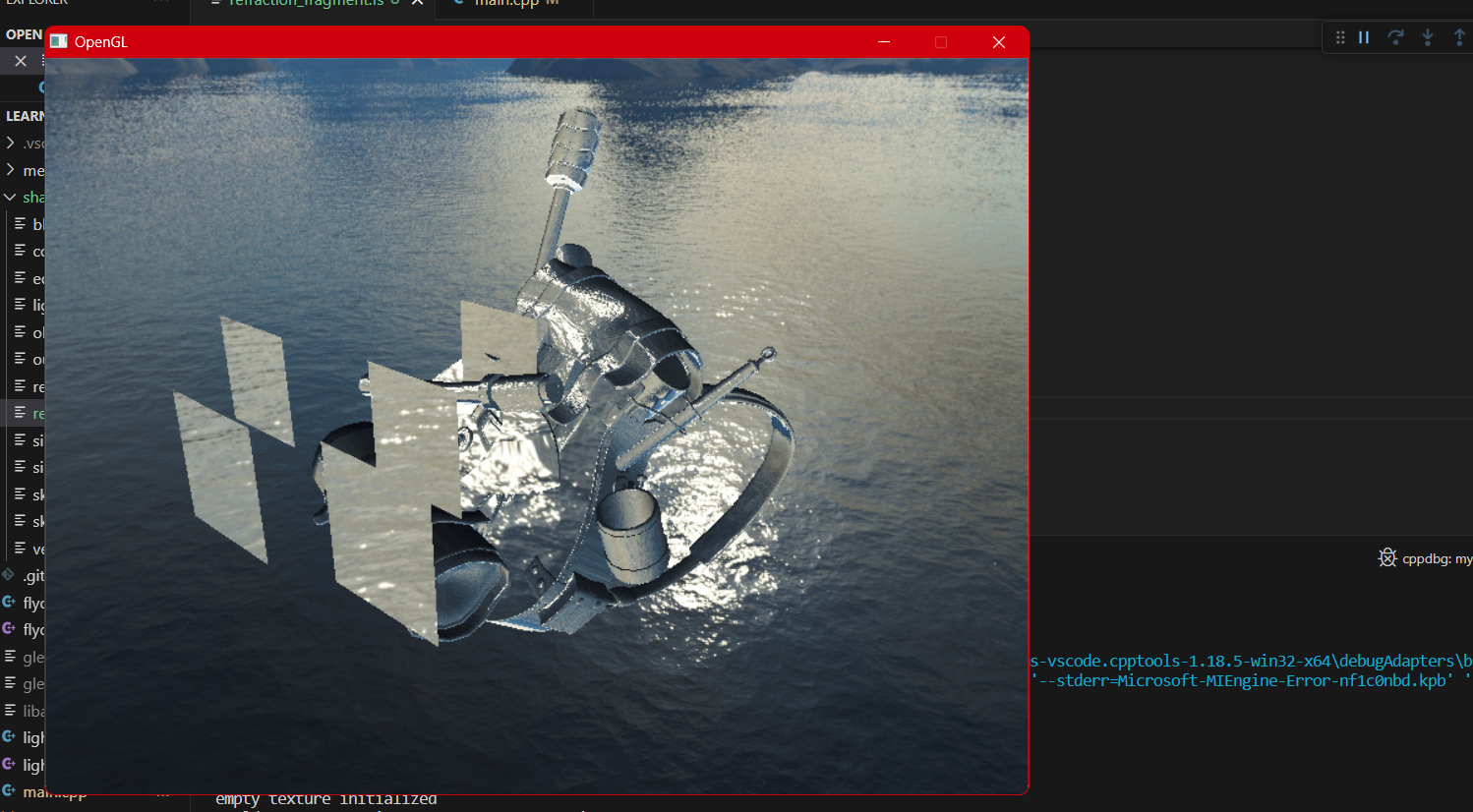 A backpack floating in the sky, refracting light from its environment